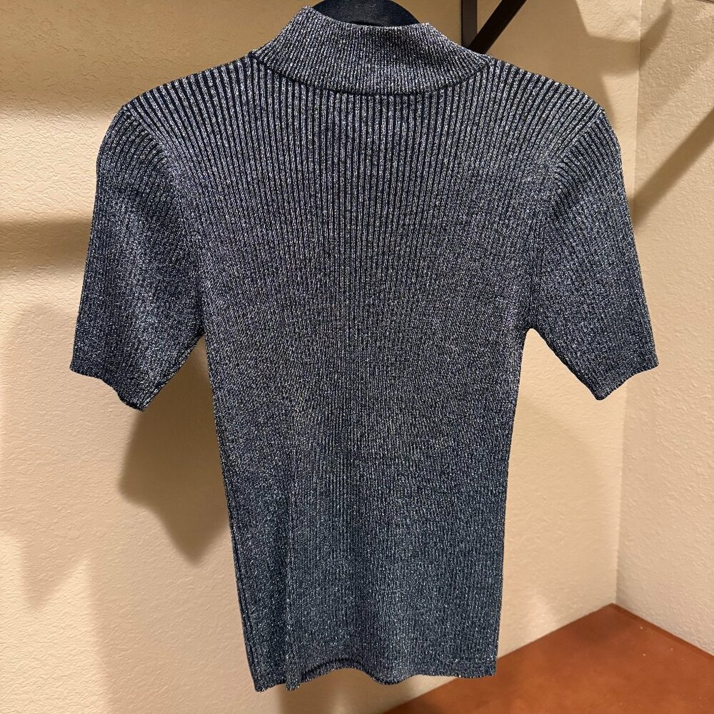 Vintage silk Joseph A. mock neck ribbed sweater, black & silver